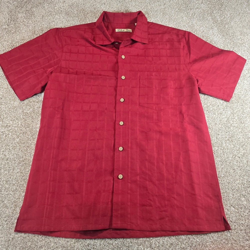 Batik Bay Mens Large Red Short Sleeve Button Down Textured Camp Shirt L - Picture 2 of 7